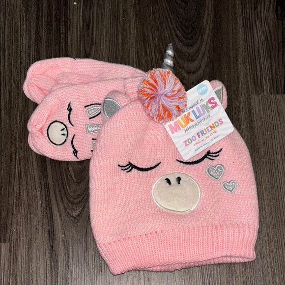Muk Luks Pink Unicorn Kids Hat - Picture 1 of 6
